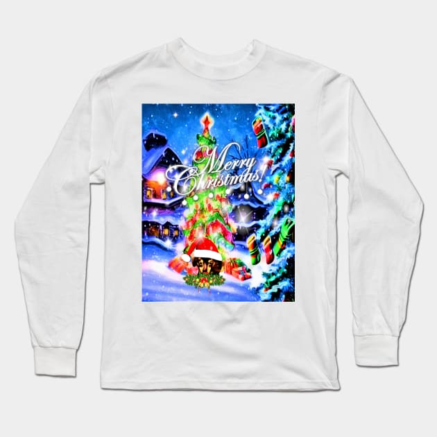 Christmas Greeting with a Cute Dachshund Puppy Long Sleeve T-Shirt by KC Morcom aka KCM Gems n Bling aka KCM Inspirations